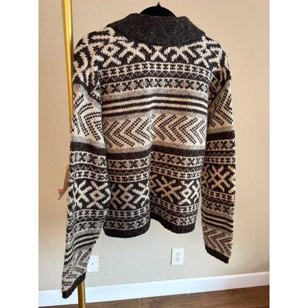 Best Authentic Sweater NWT Wool Blend Fair Isle Shawl Cardigan L Grandpa Cozy